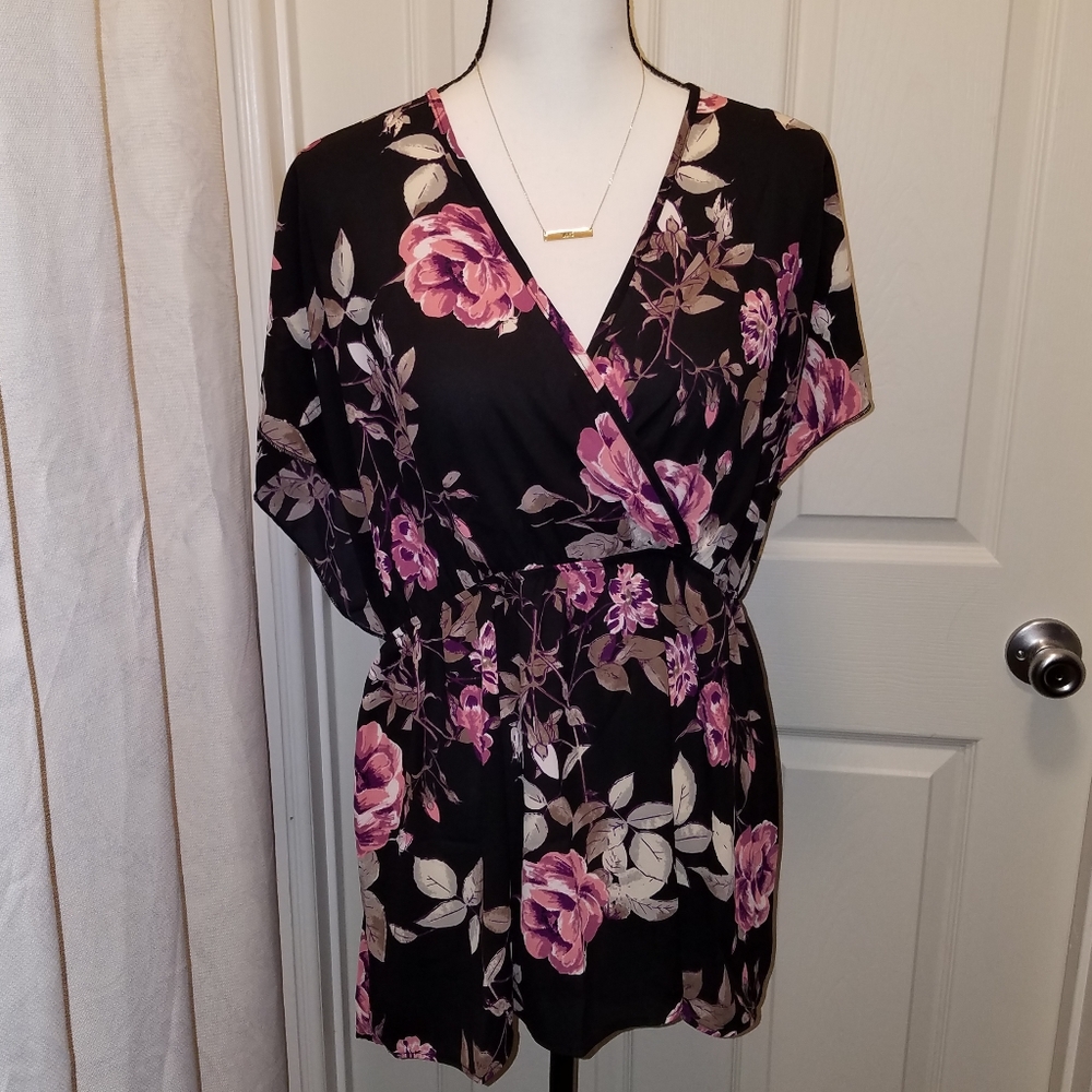 Torrid Flowy Black Pink Floral Babydoll Top 1x